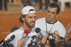 De Zotti e Guga, na Coletiva de Imprensa no Aberto de Tênis de Santa Catarina